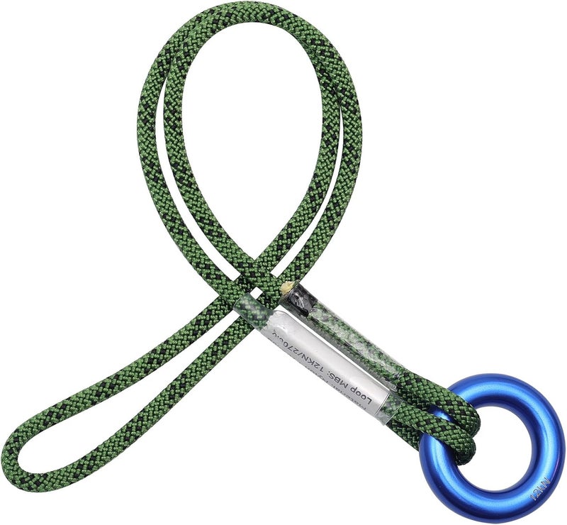 KINGTLE 6mm Prusik Loop Cord - Polyester, 48cm Length Double Braid Rope with Rappel Ring, Polyester Aramid Construction 12kN Load Capacity, Zero-Slip Grip (Green) - Image 1